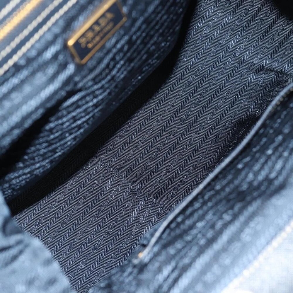 PRADA Hand Bag Nylon Leather Navy Gold - Picture 10 of 16